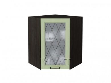 Шкаф верхний угловой со стеклом Ницца 590 Дуб оливковый / Graphite