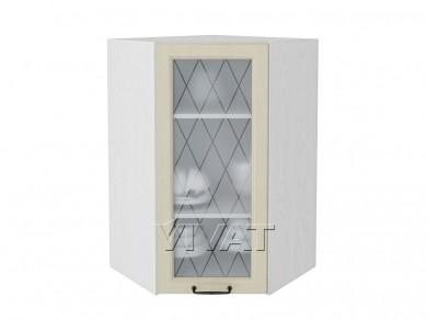 Шкаф верхний угловой со стеклом Ницца 590Н Дуб крем / Белый