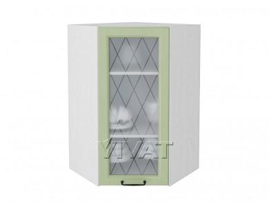 Шкаф верхний угловой со стеклом Ницца 590Н Дуб оливковый / Белый