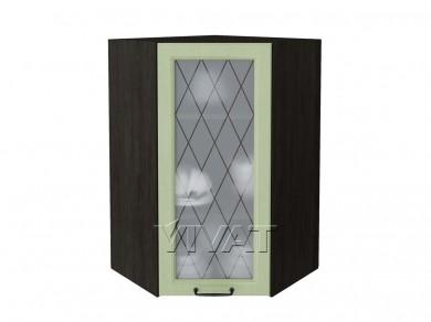 Шкаф верхний угловой со стеклом Ницца 590Н Дуб оливковый / Graphite