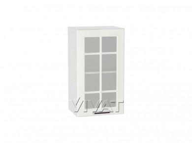 Шкаф верхний со стеклом Прага 400 Белое дерево / Белый