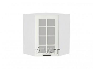 Шкаф верхний угловой со стеклом Прага 590/Б Белое дерево