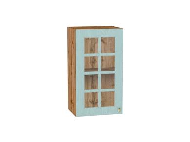 Шкаф верхний со стеклом Прованс 400 Голубой / Дуб Вотан