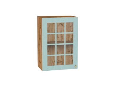 Шкаф верхний со стеклом Прованс 500 Голубой / Дуб Вотан