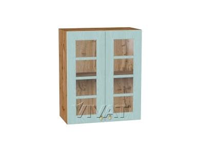 Шкаф верхний со стеклом Прованс 600 Голубой / Дуб Вотан