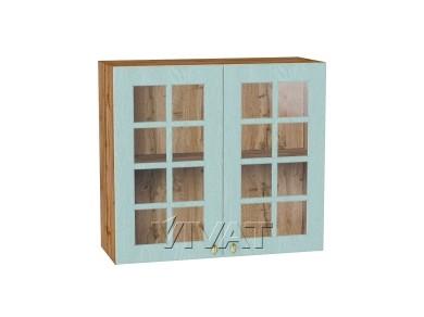 Шкаф верхний со стеклом Прованс 800 Голубой / Дуб Вотан