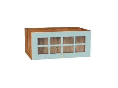 Шкаф верхний горизонтальный с увеличенной глубиной со стеклом Прованс 810 Голубой / Дуб Вотан
