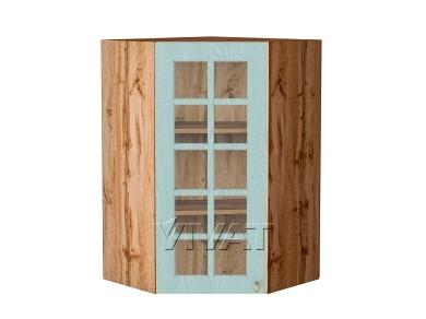Шкаф верхний угловой со стеклом Прованс 590Н Голубой / Дуб Вотан