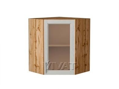 Шкаф верхний угловой со стеклом Сканди 590 Cappuccino Softwood / Дуб Вотан