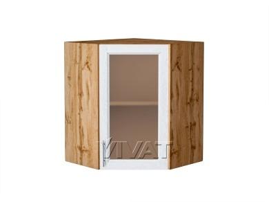 Шкаф верхний угловой со стеклом Сканди 590 White Softwood / Дуб Вотан