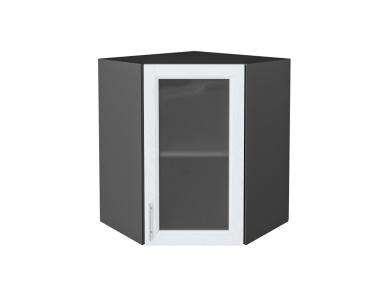 Шкаф верхний угловой со стеклом Сканди 590 White Softwood / Graphite