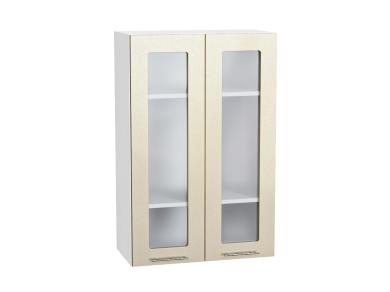 Шкаф верхний со стеклом Валерия-М 600Н Бежевый металлик / Белый