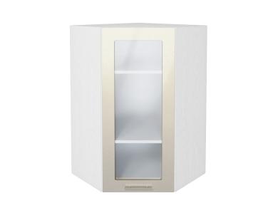Шкаф верхний угловой со стеклом Валерия-М 590Н Бежевый металлик / Белый