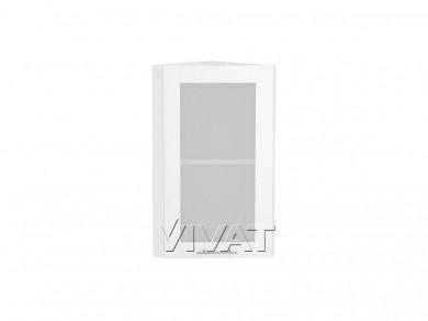 Шкаф верхний торцевой со стеклом Валерия-М 300 Белый глянец / Белый