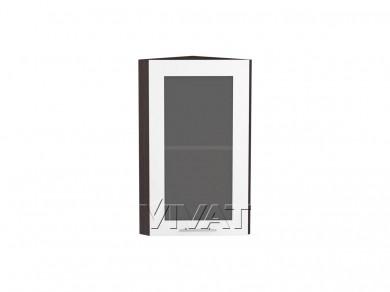 Шкаф верхний торцевой со стеклом Валерия-М 300 Белый глянец / Венге