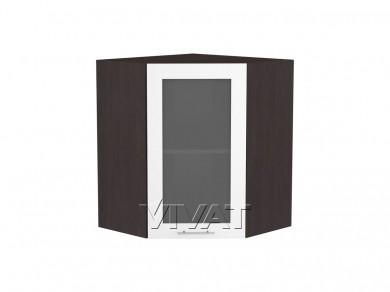 Шкаф верхний угловой со стеклом Валерия-М 590 Белый глянец / Венге
