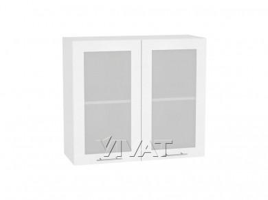 Шкаф верхний со стеклом Валерия-М 800/Б Белый металлик