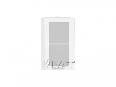 Шкаф верхний торцевой со стеклом Валерия-М 300 Белый металлик / Белый