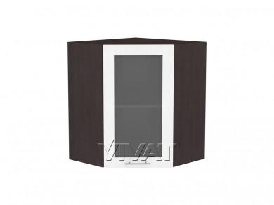 Шкаф верхний угловой со стеклом Валерия-М 590 Белый металлик / Graphite
