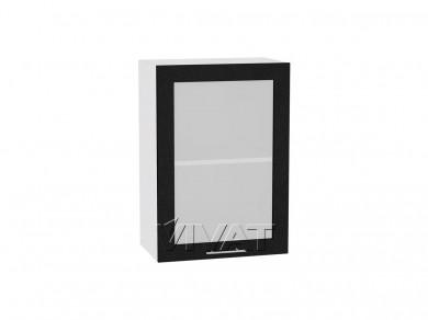 Шкаф верхний со стеклом Валерия-М 500 Чёрный металлик / Белый
