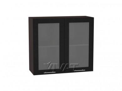 Шкаф верхний со стеклом Валерия-М 800 Чёрный металлик / Венге