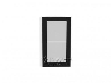 Шкаф верхний торцевой со стеклом Валерия-М 300 Чёрный металлик / Белый