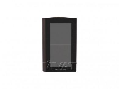 Шкаф верхний торцевой со стеклом Валерия-М 300 Чёрный металлик / Венге