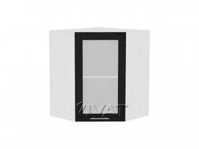 Шкаф верхний угловой со стеклом Валерия-М 590 Чёрный металлик / Белый