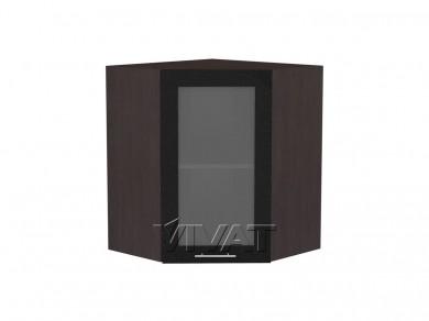 Шкаф верхний угловой со стеклом Валерия-М 590 Чёрный металлик / Graphite