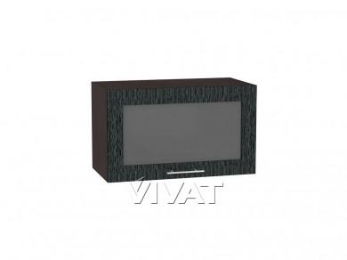 Шкаф верхний горизонтальный с увеличенной глубиной со стеклом Валерия-М 610 Чёрный металлик дождь / Венге
