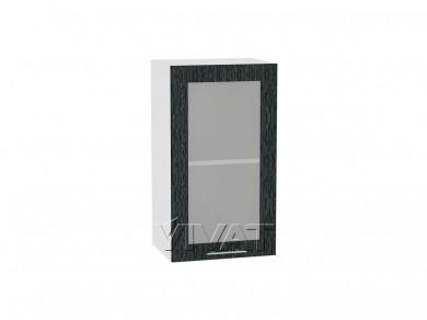 Шкаф верхний со стеклом Валерия-М 400 Чёрный металлик дождь / Белый