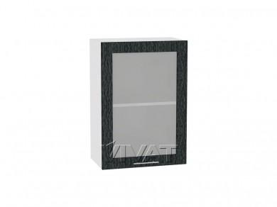 Шкаф верхний со стеклом Валерия-М 500 Чёрный металлик дождь / Белый