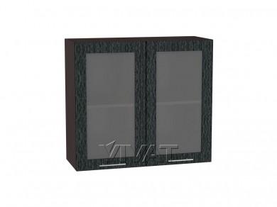 Шкаф верхний со стеклом Валерия-М 800 Чёрный металлик дождь / Венге