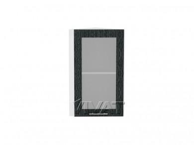 Шкаф верхний торцевой со стеклом Валерия-М 300 Чёрный металлик дождь / Белый