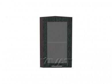 Шкаф верхний торцевой со стеклом Валерия-М 300 Чёрный металлик дождь / Венге