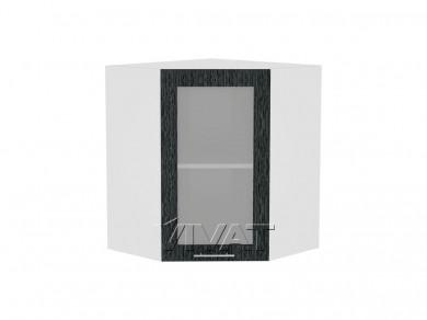 Шкаф верхний угловой со стеклом Валерия-М 590/Б Чёрный металлик дождь