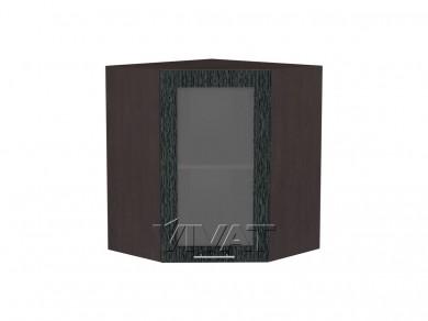 Шкаф верхний угловой со стеклом Валерия-М 590 Чёрный металлик дождь / Венге