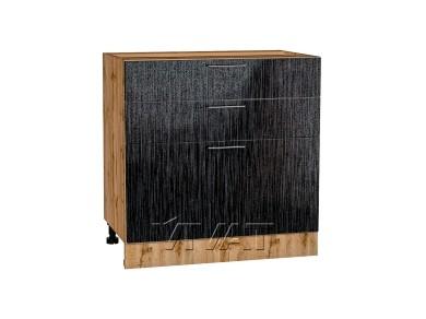 Шкаф нижний с 3-мя ящиками Валерия-М 800/Д Чёрный металлик дождь