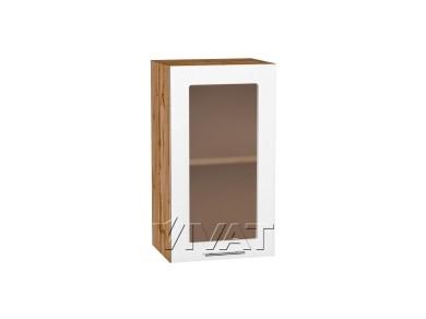 Шкаф верхний со стеклом Валерия-М 400 Белый металлик / Дуб Вотан