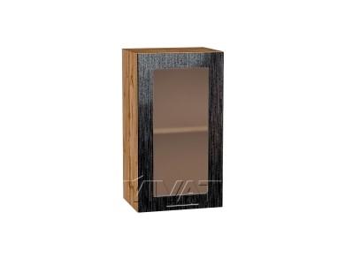 Шкаф верхний со стеклом Валерия-М 400 Чёрный металлик дождь / Дуб Вотан