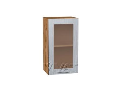 Шкаф верхний со стеклом Валерия-М 400 Серый металлик дождь светлый / Дуб Вотан