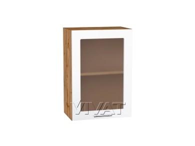 Шкаф верхний со стеклом Валерия-М 500 Белый глянец / Дуб Вотан