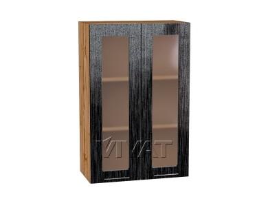 Шкаф верхний со стеклом Валерия-М 600Н Чёрный металлик дождь / Дуб Вотан