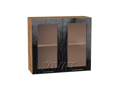 Шкаф верхний со стеклом Валерия-М 800 Чёрный металлик дождь / Дуб Вотан