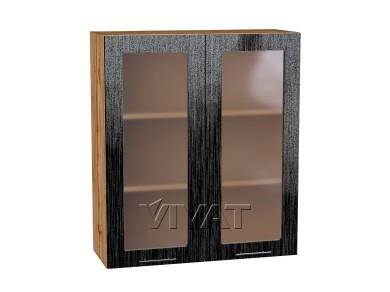 Шкаф верхний со стеклом Валерия-М 800Н/Д Чёрный металлик дождь