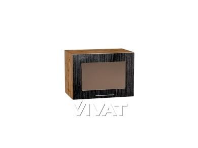 Шкаф верхний горизонтальный со стеклом Валерия-М 500 Чёрный металлик дождь / Дуб Вотан