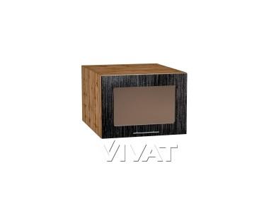 Шкаф верхний горизонтальный с увеличенной глубиной со стеклом Валерия-М 510 Чёрный металлик дождь / Дуб Вотан