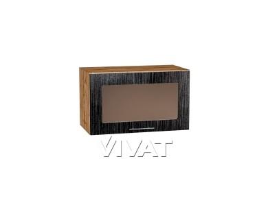 Шкаф верхний горизонтальный со стеклом Валерия-М 600 Чёрный металлик дождь / Дуб Вотан