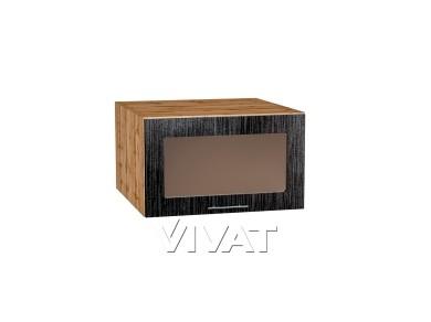 Шкаф верхний горизонтальный с увеличенной глубиной со стеклом Валерия-М 610 Чёрный металлик дождь / Дуб Вотан