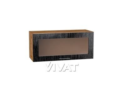 Шкаф верхний горизонтальный со стеклом Валерия-М 800 Чёрный металлик дождь / Дуб Вотан